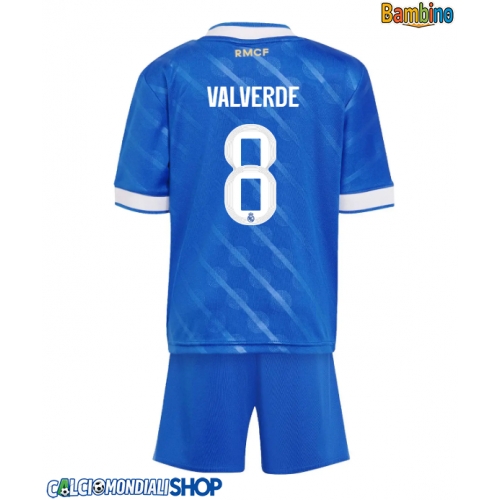 Maglie da calcio Real Madrid Federico Valverde #8 Terza Maglia Bambino 2025-26 Manica Corta + Pantaloni corti)